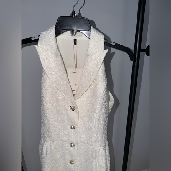Motf Ivory Lace Button-Front Mini Dress | Sleeveless Collared | NWT | Size M - Picture 4 of 10